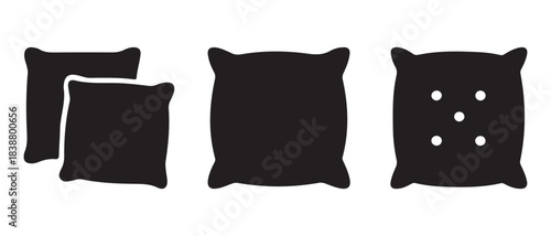 A collection of black silhouette pillow icons depicting various cushion shapes and forms.