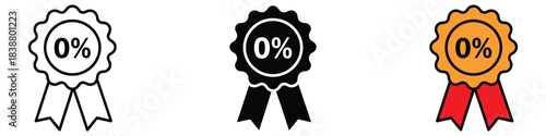 Zero percent rate seal badge icon vector. no interest, zero fees, free promotions symbol. vector illustration.