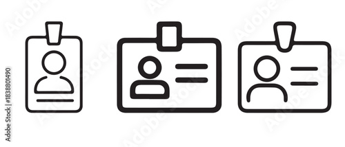 Outline icons of identification cards or access badges for user authentication and security.