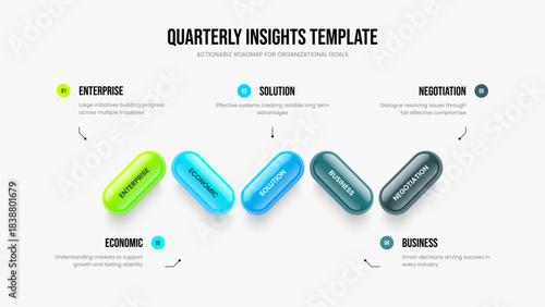 Business Briefing 5 Step Infographic Frame Design. Product Strategy Presentation Template Vector Illustration. Modern Launch Five Option Diagram Slide Layout.