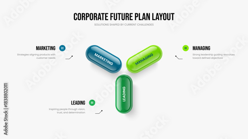 Advertising Overview Presentation Template Vector Illustration. Consulting Report 3 Step Infographic Slideshow Layout. Project Growth Three Option Diagram Frame Design.