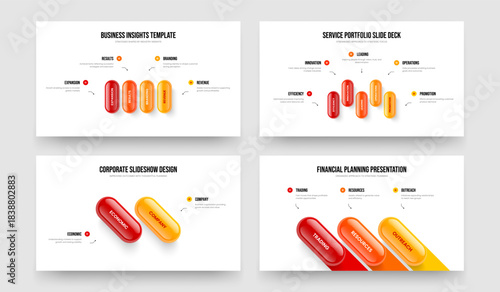 Service Planning Four Five Two Three Element Infographic Presentation Layout Vector Illustration Collection. Sales Development 4 5 2 3 Step Diagram Slide Design Set.