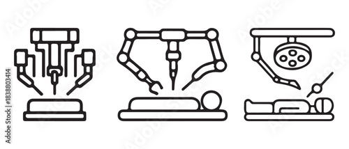 Robotic surgery system technology icons for medical automation.