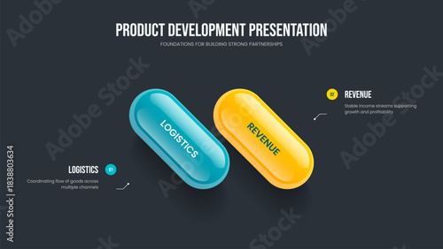 Project Showcase 2 Step Diagram Slide Layout. Product Campaign Frame Template Vector Illustration. Company Plan Two Element Infographic Presentation Design.