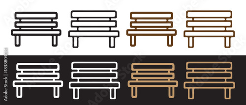 Outline park bench icon set for public seating and relaxation.