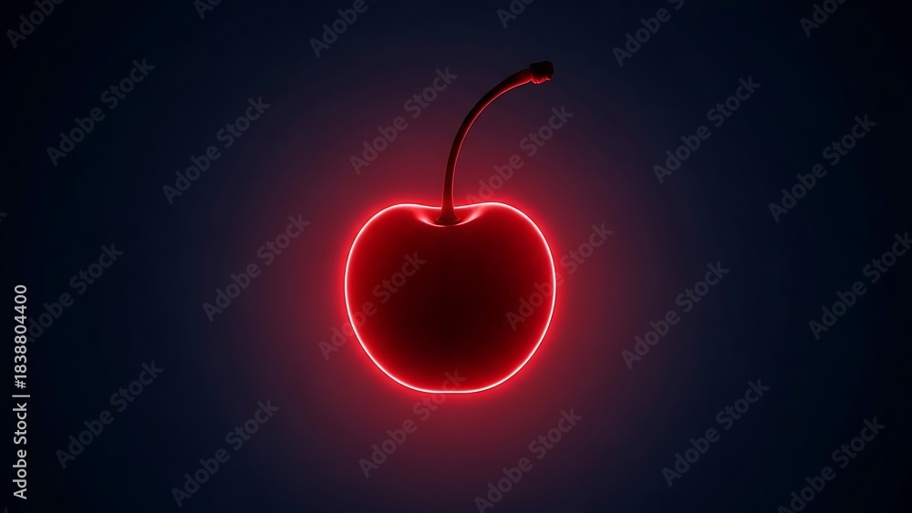 Obraz premium Vibrant red neon cherry illustration - glowing fruit art against dark background
