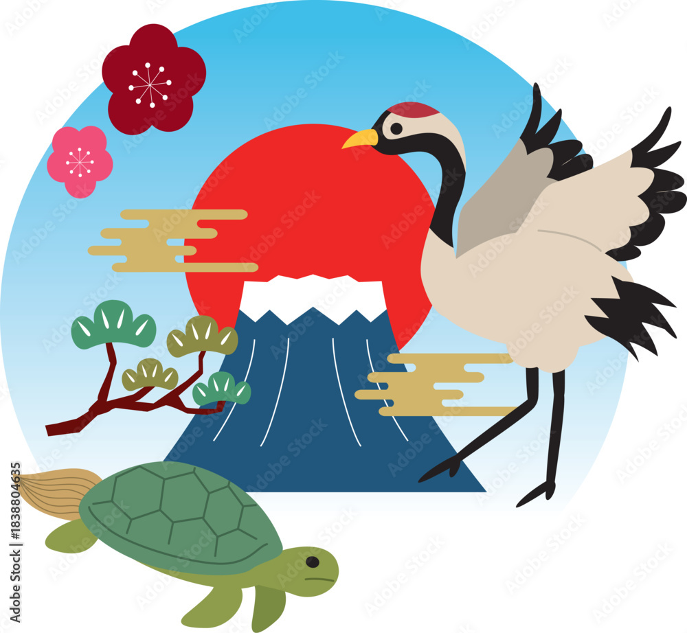 Naklejka premium 鶴と亀 縁起物