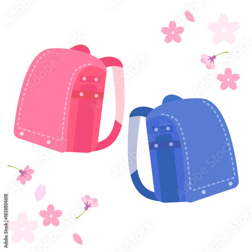 桜とランドセルのイラスト素材（入学式・春）