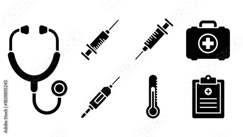 Simple vector set of medical icons and tools