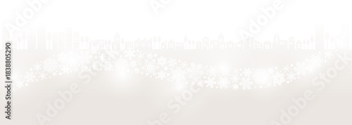 幻想的な冬の街並みイラスト　波のような雪の結晶とイルミネーション