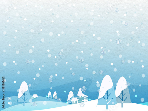 雪が降る冬の風景イラスト
