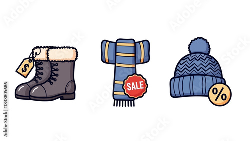 Winter Sale Boots, Scarf, and Beanie for Cold Weather Shopping