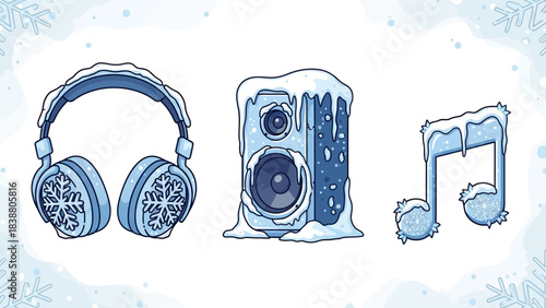 Frozen Audio Equipment and Music Note Illustration