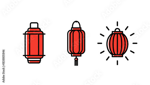 Red Chinese Lanterns Icon Set