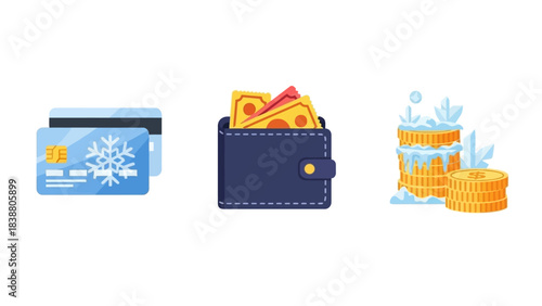 Illustration of Chilly Financial Assets Winter Credit, Frozen Cash, and Cold Savings