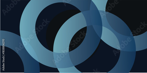 Dark blue abstract background with glowing geometric shape. Modern shiny gradient circle. Swirl circular element. Elegant graphic design. Futuristic technology concept. Vector illustration. eps 10