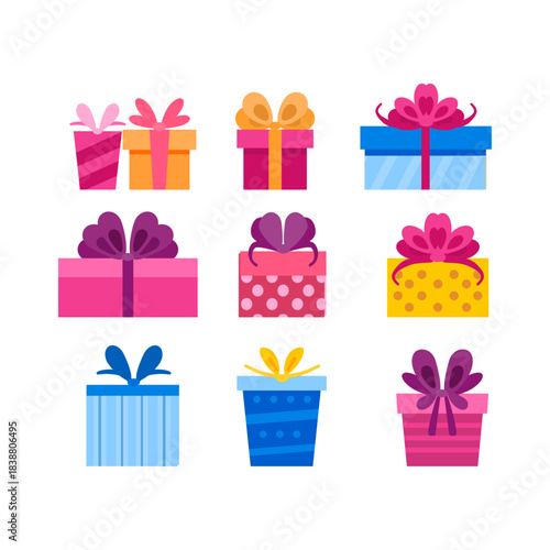 collection different bright cartoon present box