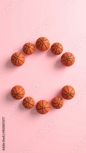 Circle of tiny basketballs on pink