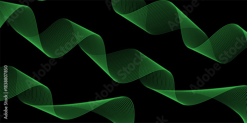 Lime Green Wavy Lines on Dark Backdrop: A Serene and Dynamic Abstract Art Piece Showcasing Flowing Energy and Geometric Precision for Design and Technology Projects