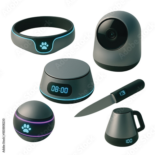  Pet Tech Accessories — Futuristic Pet Gadgets with Neon Highlights, Clean Product Style