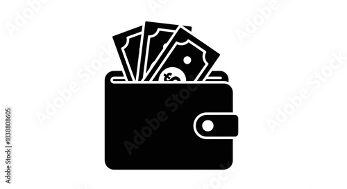 Wallet Money Icon Vector – Cash Wallet Silhouette, Finance Payment Symbol