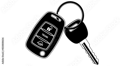 Car Key Icon Vector – Vehicle Remote Key Silhouette, Automotive Access Symbol