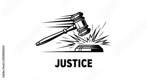 Justice Gavel Icon Vector – Court Hammer Symbol, Legal Judgment Illustration