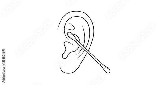Ear Cleaning Icon Vector – Cotton Bud Hygiene Illustration, Ear Care Outline Symbol