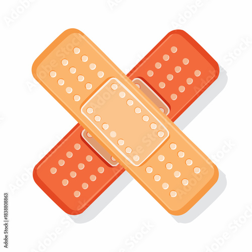 Clean vector illustration of two interlocking medical adhesive strips, signifying health maintenance, quick treatment, and recovery from everyday abrasions
