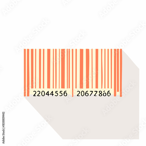 Orange Barcode Scan with Numbers on White Background and Shadow
