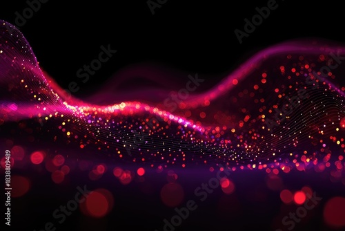 Abstract wave of glowing particles on dark background (5)