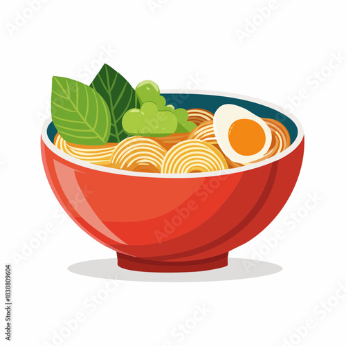 A delicious bowl of ramen noodles topped with a boiled egg and fresh greens, perfect for a satisfying meal