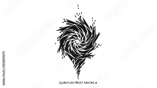 Abstract black and white spiral design with sharp edges, evoking a sense of dynamic energy and frozen motion.