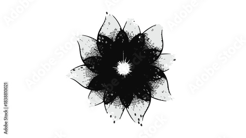 Elegant abstract black flower with luminous center on white background