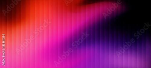 Neon ripple glass gradient in magenta, violet, ember orange on deep midnight. Sharp ribbed distortion, cinematic glow; futuristic texture background, vector illustration