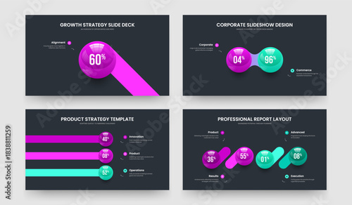 Creative Launch 1 2 3 4 Step Chart Frame Template Bundle. Enterprise Visualization One Two Three Four Element Infographic Slide Layout Vector Illustration Set.