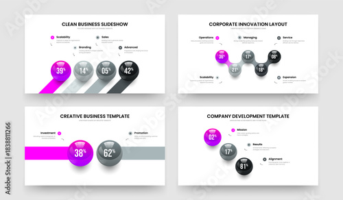 Professional Strategy Four Five Two Three Option Diagram Slideshow Design Vector Illustration Collection. Financial Innovation 4 5 2 3 Step Graph Frame Layout Set.