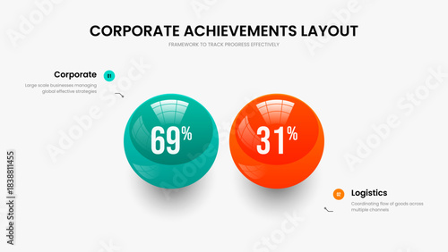 Educational Growth Two Element Chart Slideshow Design. Marketing Briefing Frame Layout Vector Illustration. Market Proposal 2 Option Graph Presentation Template.