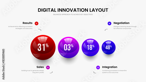 Elegant Showcase 4 Option Diagram Presentation Design. Financial Briefing Slideshow Template Vector Illustration. Minimalist Campaign Four Step Infographic Slide Layout.