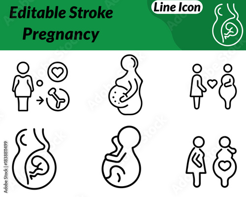 A clean and modern pregnancy icon depicting a side-profile outline of an expecting mother with a rounded belly. Representing maternity prenatal health and nurturing care.The soft flowing lines convey.