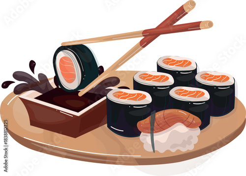 Japanese Cuisine: Sushi Rolls Vector 