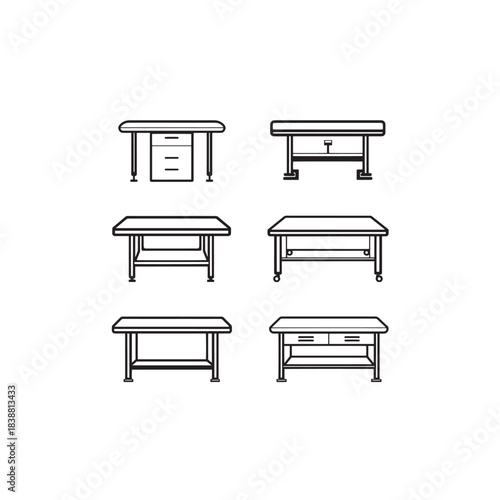 Examination Table line art drawing for healthcare illustrations.