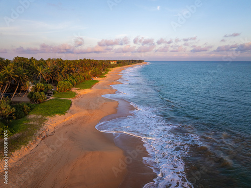 Aerial View of the Long Sandy Kahandamodara Beach, Southern Sri Lanka