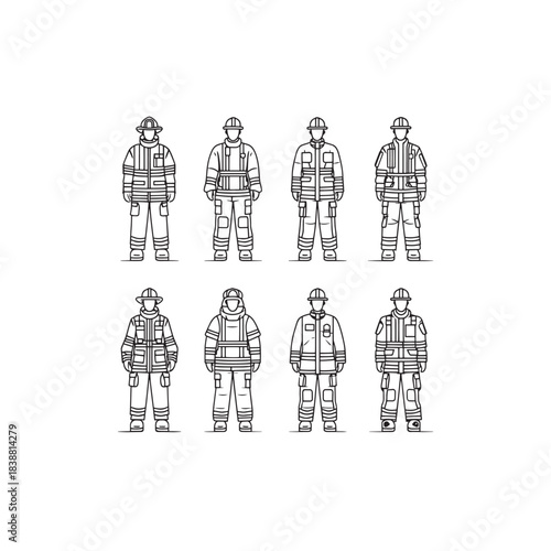 Firefighter suit line art detailed protective gear illustration