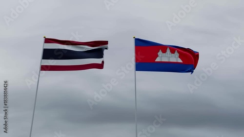 Thailand vs cambodia siam vs khmer country national flag waving international border conflict war politic government thailand siam vs cambodia khmer crisis war southeast asian military soldier  power