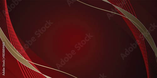 Abstract luxury golden ribbon wave curve on red background vector