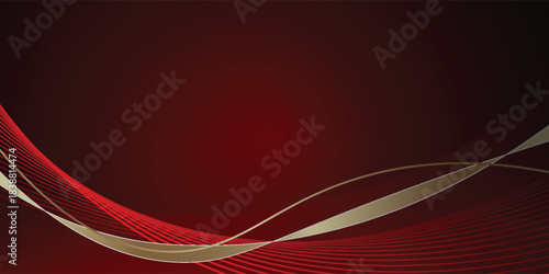 Abstract luxury golden ribbon wave curve on red background vector