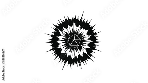 Explosion of energy with geometric shape at center against white background