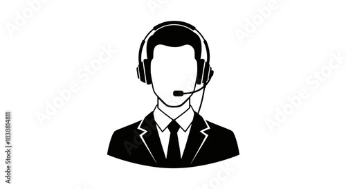 Customer Support Icon Vector – Call Center Representative Silhouette, Helpline Service Illustration