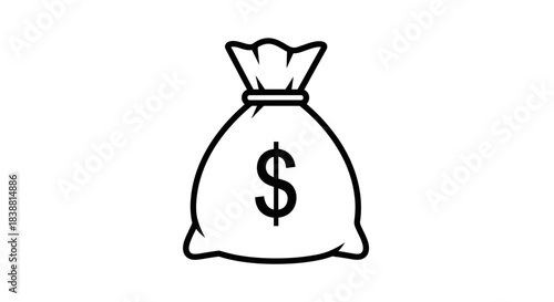 Money Bag Icon Vector – Dollar Sack Silhouette, Finance Wealth Symbol